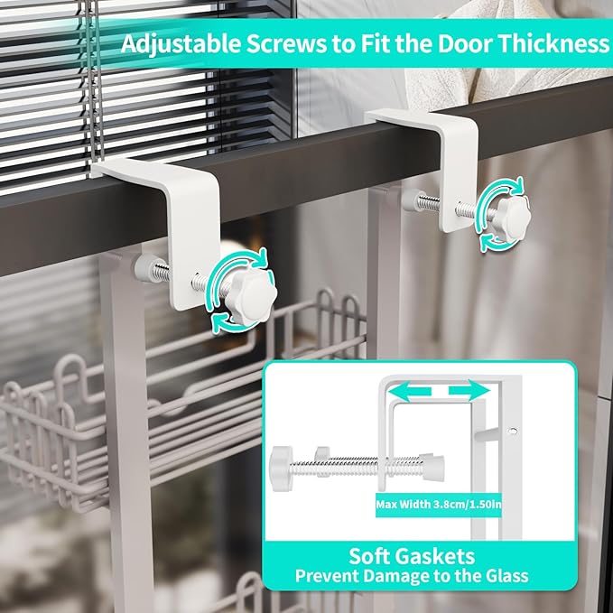 HapiRm 3 Tier Over the Door Shower Caddy, Hanging Shower Caddy with 16 Hooks and 2 Soap Holders, No Drilling Adjustable Hanging Bathroom Organizer - White