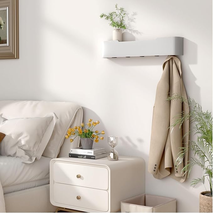 Coat Rack Wall Mount Entryway Organizer Modern Key Holder Wall Mount with Wooden Shelf Entryway Hooks for Bedroom Kitchen Hallway Bathroom for Hanging Coats Hats Bags Towels