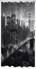 NYC Manhattan Brooklyn Bridge Shower Curtain New York Skyline Building Night View Shower Curtain Set with 12 Hooks 36x72 inch Polyester Machine Washable, Grey and White
