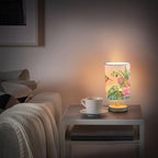 Table Lamp Flying Hummingbird Nature Tropical Orchid Flower Jungle Leaves Nightstand Lamp with Wood Base Fabric Lamp Shade Bedside Desk Lamp for Living Room Bedroom Kids Room Office