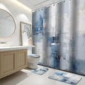 Lnond 4Pcs Bathroom Shower Curtain Sets with Rugs,Blue Grey Watercolor Painting Art Bathroom Sets with Shower Curtain and Rugs and Accessories