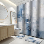 Lnond 4Pcs Bathroom Shower Curtain Sets with Rugs,Blue Grey Watercolor Painting Art Bathroom Sets with Shower Curtain and Rugs and Accessories