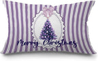 JINYO Coquette Purple Bow Christmas Tree Pillow Covers 12x20, Purple Christmas Decor, Preppy Girly Xmas Tree Bauble Striped Lumbar Pillow Covers for Girls Room Dorm Apartment