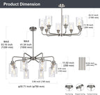 8-Light Brushed Nickel Chandelier with Clear Glass Shades, E26 Base Modern Pendant Light Fixture, Adjustable Swivel Heads Ceiling Lighting, Farmhouse Chandelier for Dining Room Kitchen Hallway