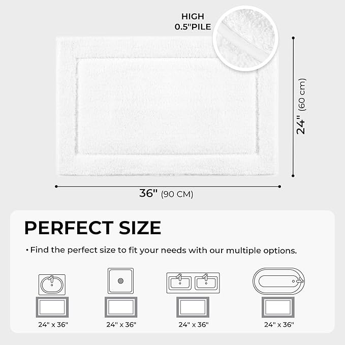 GRANNY SAYS Microfiber Bathroom Rugs Non Slip Washable, Water Absorbent Bathroom Mats for Tub, Soft Bath Mats for Bath Floor & Shower, 24" x 36", White Bath Rugs
