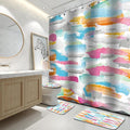 Lnond 4Pcs Abstract Shower Curtain Sets with Rugs, Watercolor Geometric Paint Bathroom Sets with Shower Curtain and Rugs and Accessories