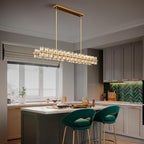 Crystal Gold Rectangular Chandelier for Dining Room,54in Dining Chandeliers Over Table,Modern Chandelier for Dining Room,Arcachon Chandelier Kitchen Island Chandeliers,Includes 60XG4 Bulbs