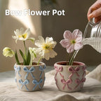 Ceramic Flower Pots for Indoor and Outdoor Plants, Succulent Orchid Round Clay and Terracotta Planter for Garden Home Modern Decoration 5.3 Inch (Pink Bow, Without Saucers)