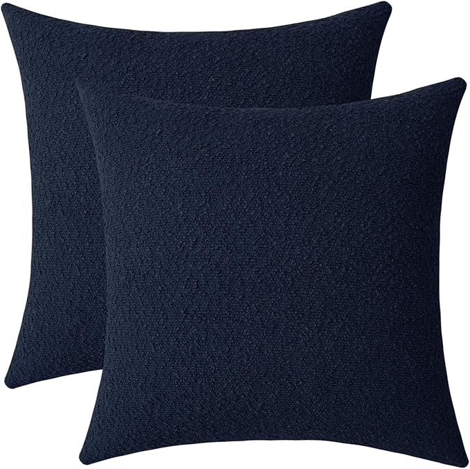 Jeneoo Navy Decorative Square Thick Throw Pillow Covers Fine Textured Boucle Dark Blue Couch Cushion Cases for Sofa Decor, Set of 2, 18 x 18 Inch