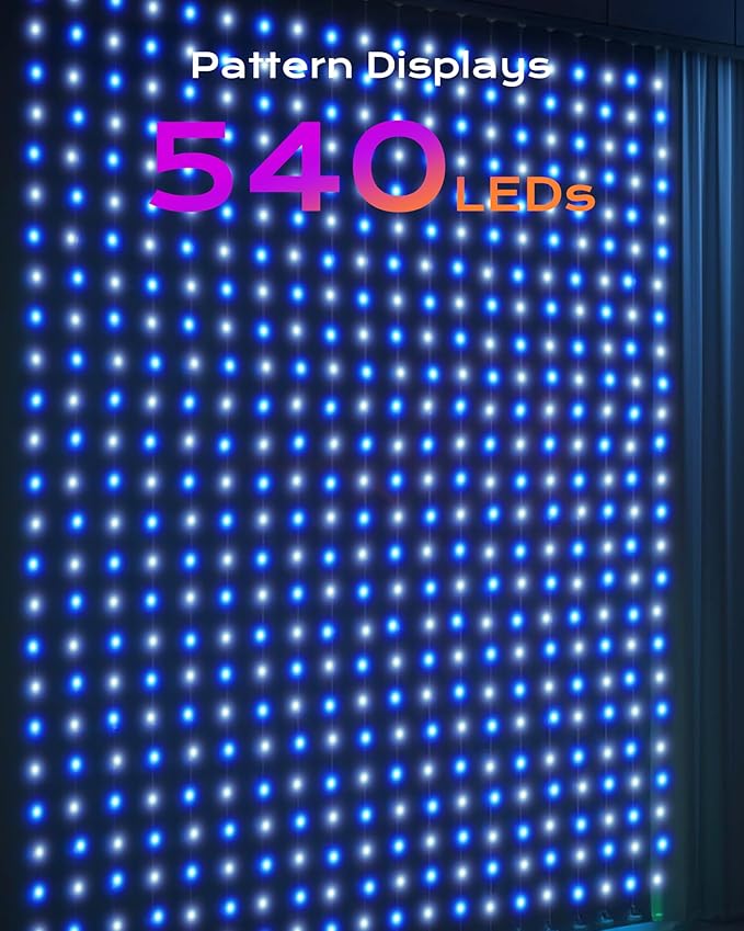 Brightown 540 RGBIC LED Smart Curtain Fairy Lights, 4.9x6.6ft Dynamic Color Changing Christmas String Lights with Remote, IP65 Waterproof Smart Wall Window Lights for Bedroom Living Room Garage