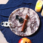 Natural Marble Tray, Coffee Table, Food, Fruit, Paper Cup, Cake Display, Coffee bar, Family Gatherings, Seasonal Holiday Decoration Tray(Viola-Circular-9.8"x9.8"x0.7")