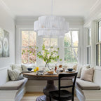3-Tier Large Rattan Chandelier, 22.8in White Boho Coastal Pendant Lights, Woven Hemp Rope Hanging Ceiling Lights, Wicker Lighting Fixture for Kitchen Island, Dining Room, Living Room