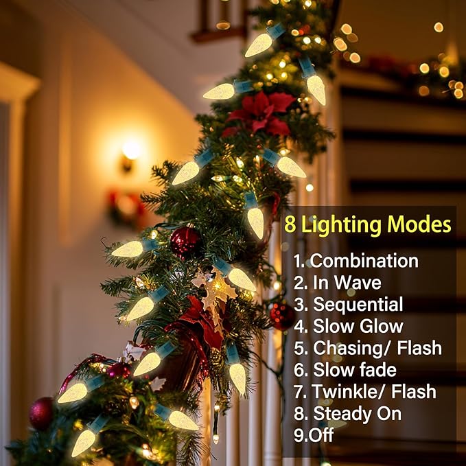 50 LED C6 Christmas Lights - 16.4Ft Battery Operated Seasonal Lighting for Indoor/Outdoor Xmas Tree, Garden, Patio, Party - Warm White