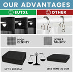 Stall No Hook Shower Curtain with Snap in Liner,230GSM Waffle Weave Shower Curtains for Bathroom,36W x 74H,Black