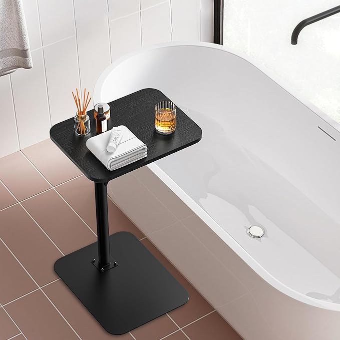 Side Table Sofa Tray for Couch Heavy Metal Base Swivel/Adjustable Height, Sofa Bed Bathroom Study TV Tray C Shaped End Table Food Snack Trays for Eating