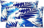 Decorative Throw Pillow Covers Set of 2 Blue Leaves of Tropical Pillow Covers 12x20 inch Soft Short Plush Square Throw Pillows,Farmhouse Outdoor Pillow Covers for Couch Sofa Living Room