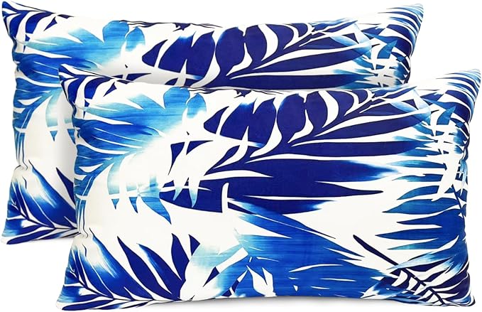 Decorative Throw Pillow Covers Set of 2 Blue Leaves of Tropical Pillow Covers 12x20 inch Soft Short Plush Square Throw Pillows,Farmhouse Outdoor Pillow Covers for Couch Sofa Living Room