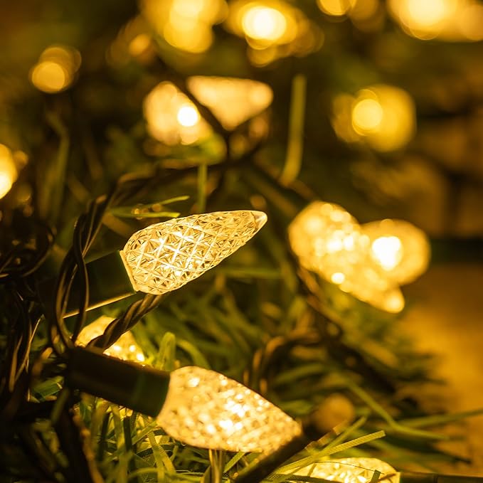 Dazzle Bright C6 Christmas String Lights, 200 LED 66 FT Waterproof Connectable String Lights with Timer, 8 Modes Christmas Lights for Indoor Outdoor Home Garden Yard Xmas Tree Decoration (Warm White)
