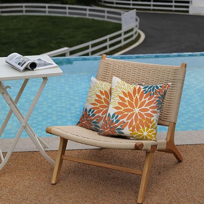 DFXSZ Orange Yellow Flower Pillow Covers 18x18 Inch Set of 2 Fall Throw Pillows Outdoor Waterproof Decor for Living Room Sofa Patio Funiture Garden Floral Polyester Pillow Covers 012E18