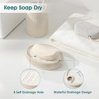 vancasso Ceramic Bathroom Accessories Set 4 Piece, Soap Dispenser with Stainless Steel Pump, Toothbrush Holder, Tumbler and Soap Dish, Modern Relief Design, Bathroom Decor Organizer, Beige-White
