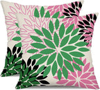 DFXSZ Green Pink Black Flower Pillow Covers 18x18 Inch Set of 2 Outdoor Throw Pillows Outdoor Waterproof Decor for Living Room Sofa Patio Funiture Garden Floral Polyester Pillow Covers 012B18