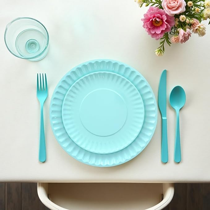 TP 6-Piece Melamine Plates Set, 10.5-Inch Reusable Dinner Plates for Picnic, Party, BBQ & Camping, Dishwasher Safe Lightweight Tableware, Teal