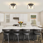 15'' Modern Black Semi Flush Mount Ceiling Light, Hallway Light Fixtures, 3-Light Glass Ceiling Lights for Entryway Kitchen Island Dining Room Foyer Bedroom Laundry Lighting Fixtures, UL-Listed