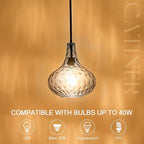 11" Hand-Blown Blue Glass Pendant Light, Modern Hammered Glass Hanging Light Fixture with Black Finish, Adjustable Ceiling Pendant Lighting for Kitchen Island, Dining Room, Living Room