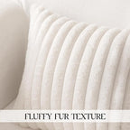 MOSAYT Faux Fur Throw Pillow Covers 20x20, Set of 2, Plush Velvet Soft Pillow Case,Fluffy Striped Decorative Couch Pillow Covers for Sofa, Bedroom, Living Room(White)