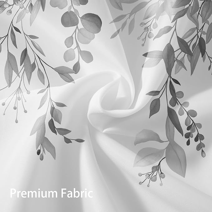 Eucalyptus Shower Curtain, Blue Grey Watercolor Leaves with Floral Botanical Bathroom Decor, Waterproof Fabric Bath Curtain Set with Hooks, 72x84 Inches