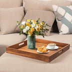 22-INCH Huge Ottoman Tray for for Living Room Large Wood Trays for Ottoman Square Wooden Serving Trays with Handles Decorative Trays for Party, Food Serving, Breakfast, Dinner, Coffee Tea, Appetizers