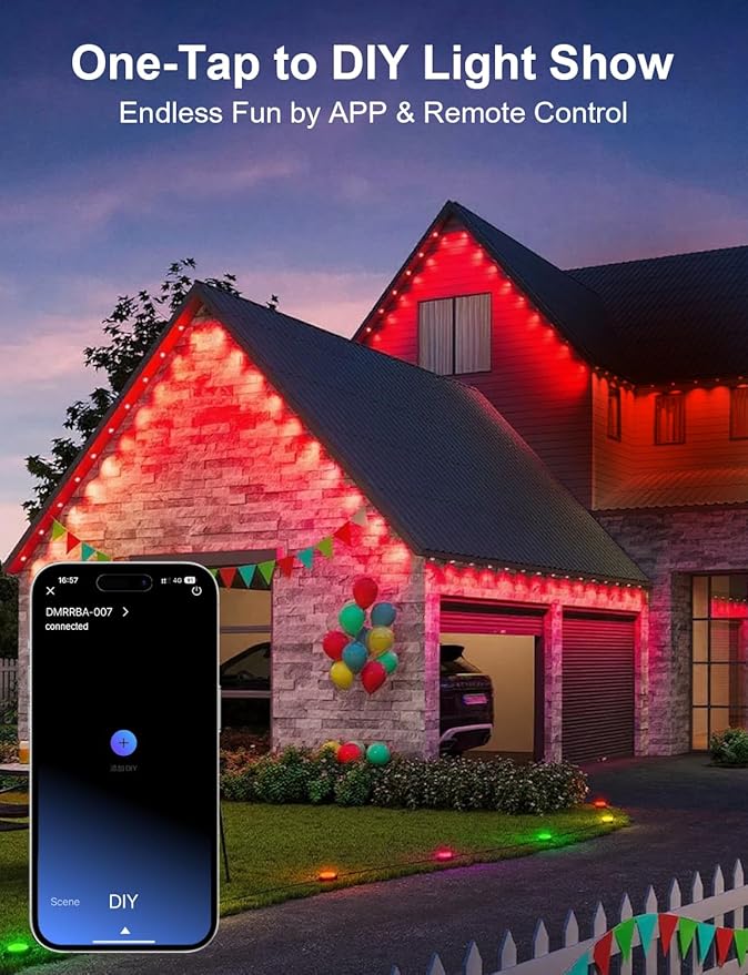 Nexillumi Permanent Outdoor Lights for House, 200ft Smart RGB LED Lights Outside with 16 Million DIY Colors, IP67 Waterproof Eternity Eaves Lighting for Christmas Halloween Holiday Daily Decorations