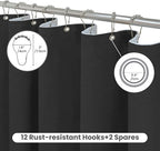 Inhousolu Boho Farmhouse Shower Curtain with Fabric Liner Set, Faux Linen Textured, 14 Metal Hooks Luxury Weighted Hem, Washable Wrinkle Free Bath Curtain for Hotel Bathroom 72" W x 72" L Black
