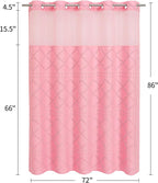 No Hooks Boho Pink Woven Fabric Shower Curtain 72 x 86 Modern Farmhouse, Tufted Chevron Striped Shabby Chic Textured, Minimalist Cloth Hookless Shower Curtains for Bathroom, Hotel Decor