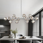 16-Light Globe Sputnik Chandelier, Mid Century Modern Light Fixture Over Table, Chrome Silver Linear Chandeliers for Dining Room and Kitchen Island (Smoke Grey Glass Bubble Shades, 40 Inch)