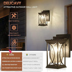 Dusk to Dawn Outdoor Wall Lanterns Small Modern Exterior Light Fixture Aluminum with Crack-Like Glass, UL and IP65 Waterproof Wall Sconce Outdoor Wall Light for Porch, Garage, Front Door, Black