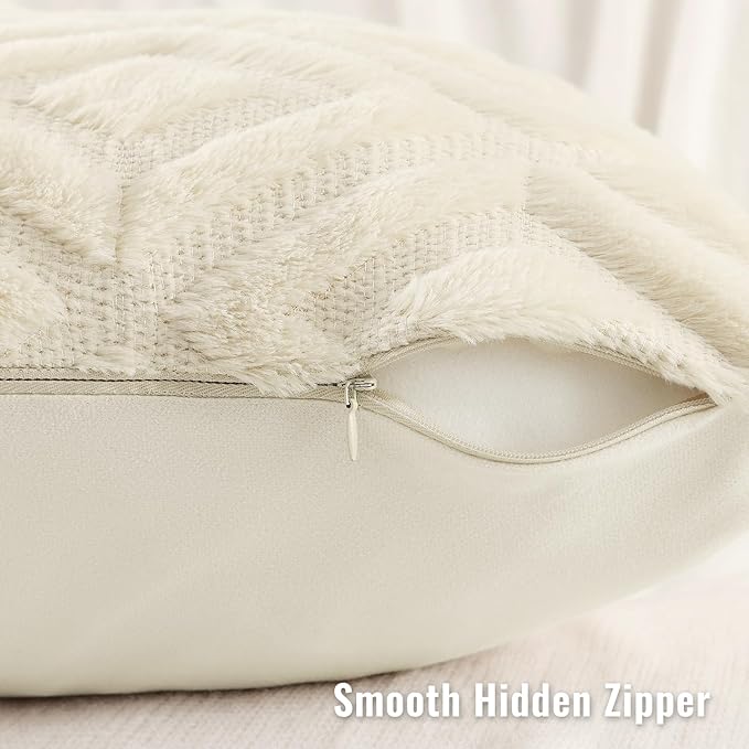 decorUhome Couch Throw Pillow Covers 12x20 Set of 2, Decorative Soft Plush Faux Wool Lumbar Neutral Accent Pillow Covers for Bed Sofa Living Room, Beige