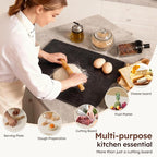 Diflart Natural Stone Cuttings Board for Kitchen, 16x20 Inch, Black, Granite Pastry Slab Large with Non-Slip Feet for Cheese, Charcuterie, Dough, Chocolate, Pack of 1 Piece