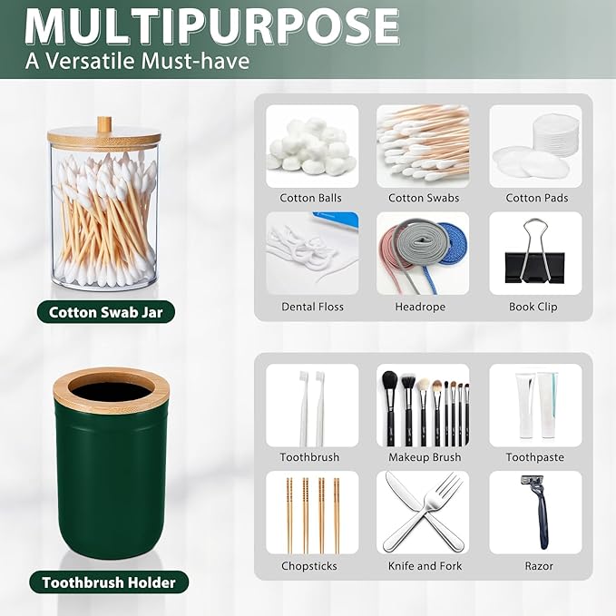 iMucci Bathroom Accessories Set 5Piece Hunter Green Bathroom Sets, Toothbrush Holder, Toothbrush Cup, Lotion Soap Dispenser, Soap Dish and Qtip Holder Bathroom Decor