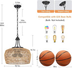 HMVPL Large Farmhouse Chandeliers for Dining Room, 5-Light Rattan Boho Chandelier Light Fixture with Wicker Lampshade, Coastal Hanging Pendant Lighting for Kitchen Island Bedroom Living Room Nursery