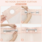 No Hooks Boho Light Pink Woven Fabric Shower Curtain 72 x 80 Modern Farmhouse, Tufted Chevron Striped Shabby Chic Textured, Minimalist Hookless Shower Curtains for Bathroom, Hotel Decor