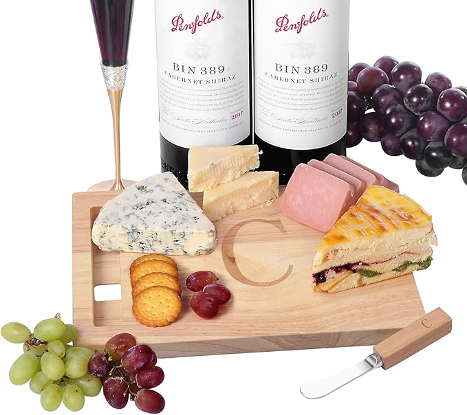 Miicol Wood Charcuterie Board, Monogram Cheese Board 10 Inch, Personalized Initial Cutting Board with Spreader, Unique Housewarming Gift, Ideal for Kitchen, Home, Letter C