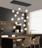 Crystal Rectangular Chandeliers for Living Room Dining Room Light LED Pendant Lights Fixtures Lighting Chandelier for Foyer Entrance Black