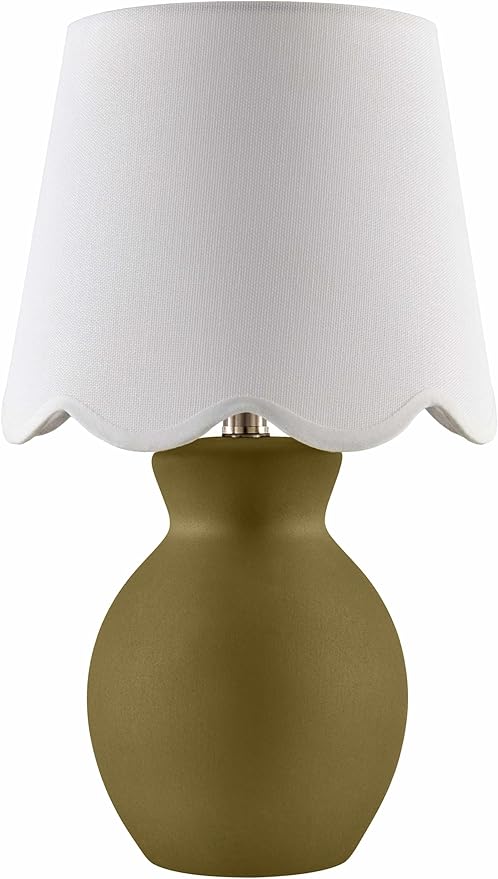 BoutiqueRugs Liliac Boho Ceramic Bedside Table Lamp for Bedroom Nightstand - End Side Lighting for Living Room - Shade Cotton - White, Green - 15" H