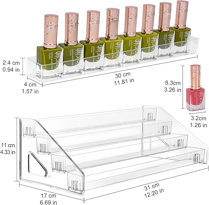 JessLab Sunglass Organizer, 4-Tier Clear Acrylic Acrylic Display Rack Nail Polish Organizer Eyeglasses Storage Essential Oil Holder Cosmetic Display Case Sunglasses Eyewear Shelf Tray