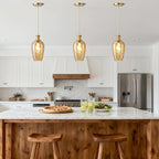 Glass Pendant Lights Kitchen Island 2 Pack, Gold Vintage Pendant Light Fixtures with Hand-Blown Hammered Amber Glass, Farmhouse Modern Brass Hanging Light for Kitchen Sink Dining Room Bedroom