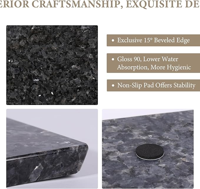 Koville Norwegian Natural Granite Cutting Board for Kitchen, 16x12inch Large Hand Crafted Stone Slab for Cheese, Charcuterie, Pastry Board - Wedding Gift, House Warming Gift