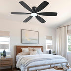 Ceiling Fans with Lights, 52 Inch Low Profile Ceiling Fan with Light and Remote Control, Flush Mount, Reversible, 3CCT, Dimmable, Quiet, Black Ceiling Fan for Bedroom Indoor/Outdoor Use