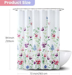 Extra Long Fabric Shower Curtain, Green and Pink Watercolor Floral Plant Shower Curtains for Bathroom, Purple and Blue Flower Bathroom Curtains, 72" W x 84" H