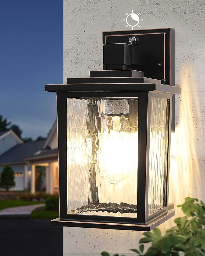 Dusk to Dawn Outdoor Wall Light Fixture, 12'' Oil-Rubbed Bronze Porch Light, Hardwired Outside Wall Lantern for House, Garage, Front Door, Waterproof and Rustproof, Bulbs Not Included